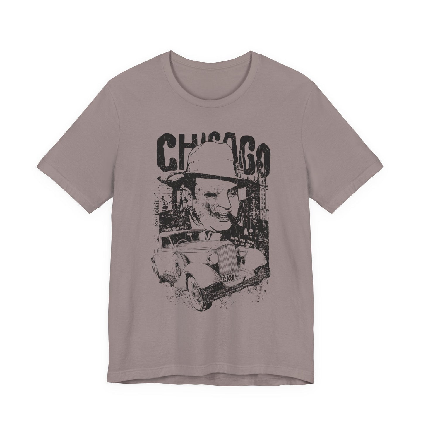 Chicago Retro Mobster Illustration Tee Vintage Car Cityscape Art Design T-Shirt A-8