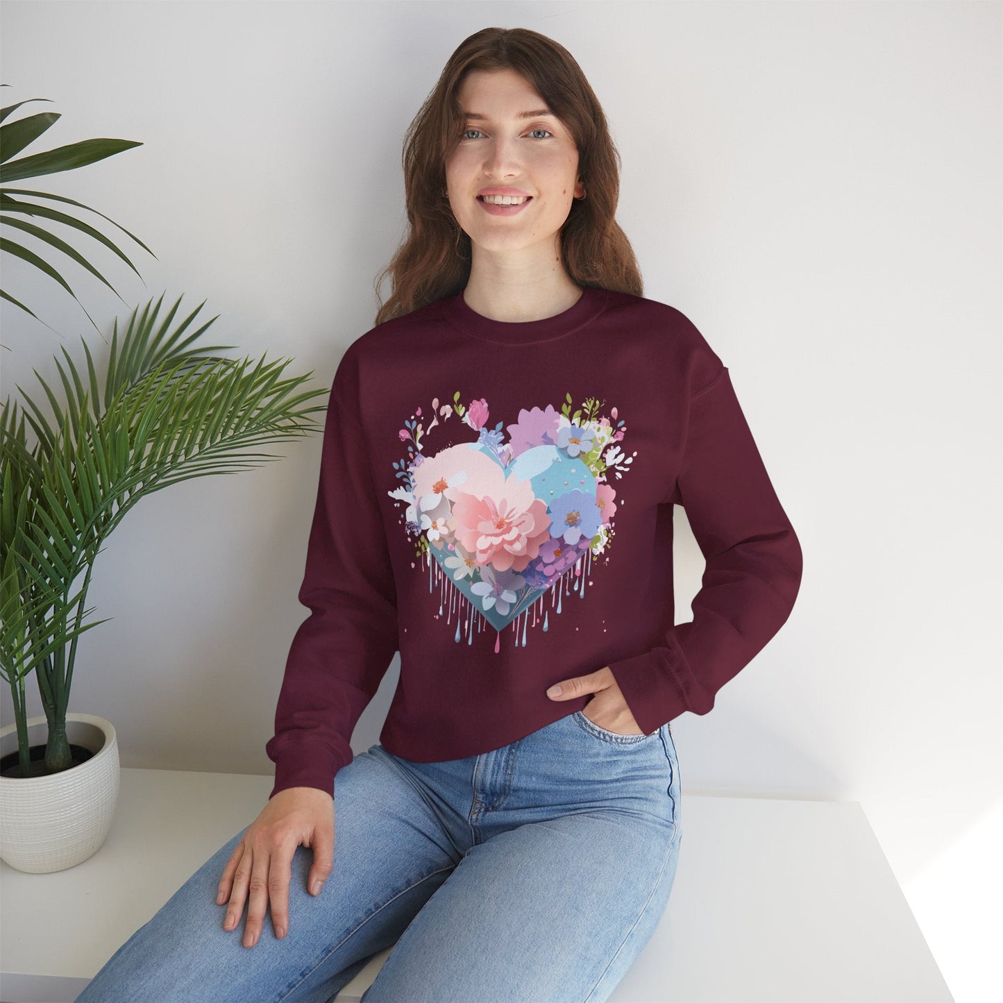 Floral Heart Sweatshirt Unisex Heavy Blend Crewneck Valentines Day Floral Love Cozy