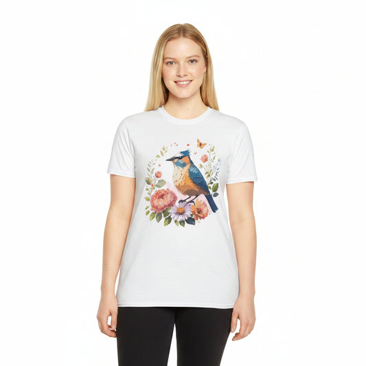 Floral Bluebird T-Shirt Unisex Cotton Short Sleeves Tee Shirt with Bird 3