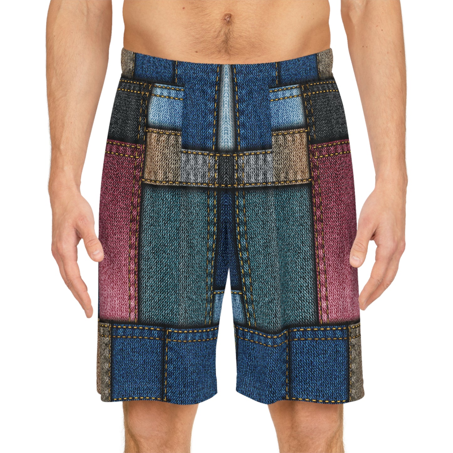 Denim Print Basketball Shorts, Basketball Shorts with Denim Print 2