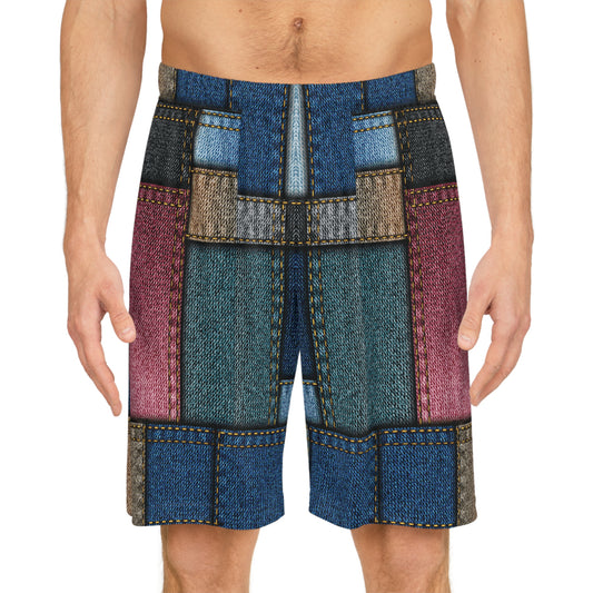 Denim Print Basketball Shorts, Basketball Shorts with Denim Print 2