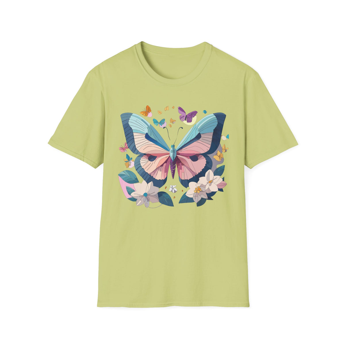 Pastel Butterfly Floral Moths Graphic Design Unisex 100 Cotton Gildan T-Shirt