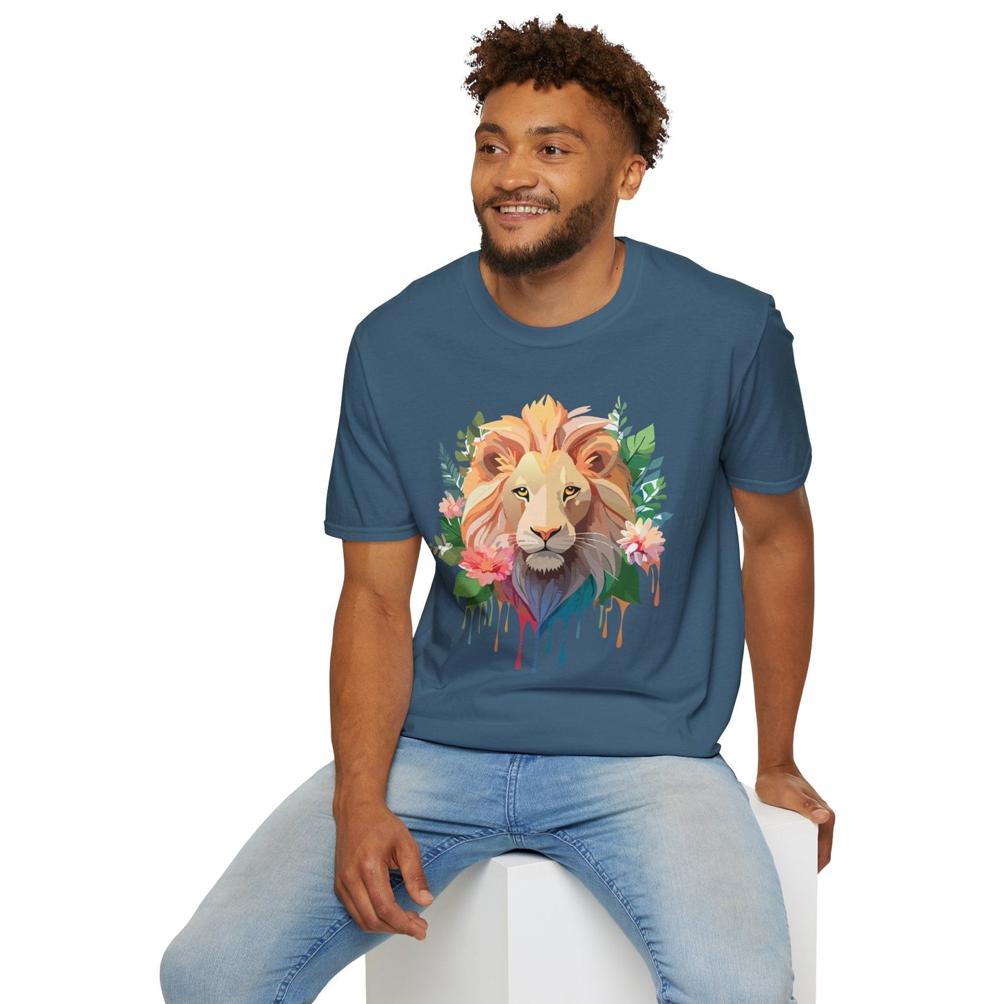 Gildan Unisex Lion Shirt Floral Lion Tee Animal Print Softstyle Tee