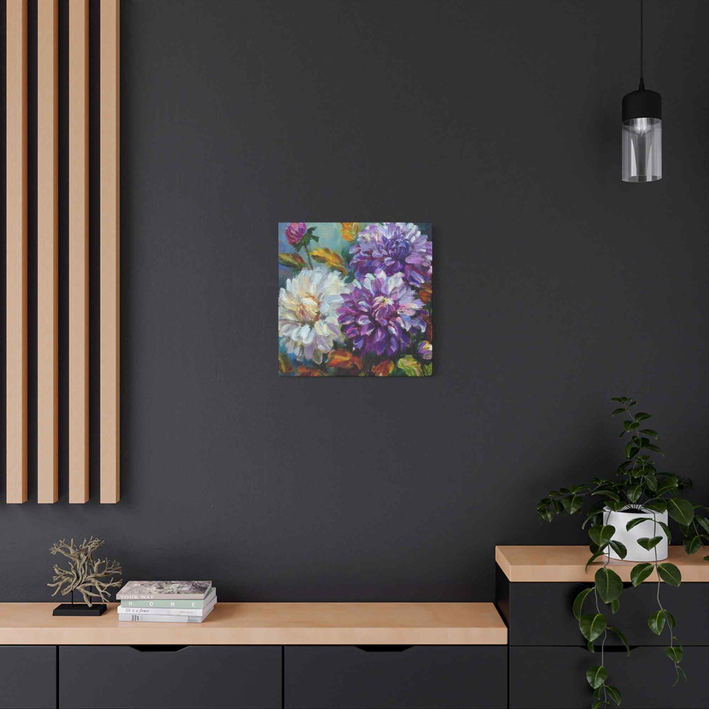 Dahlias Floral Print Canvas, Floral Oil Paint Print 20x20, 24x24, 30x30, 32x32, 36x36 Art Design Pine-Wood Inner Frame MC-173