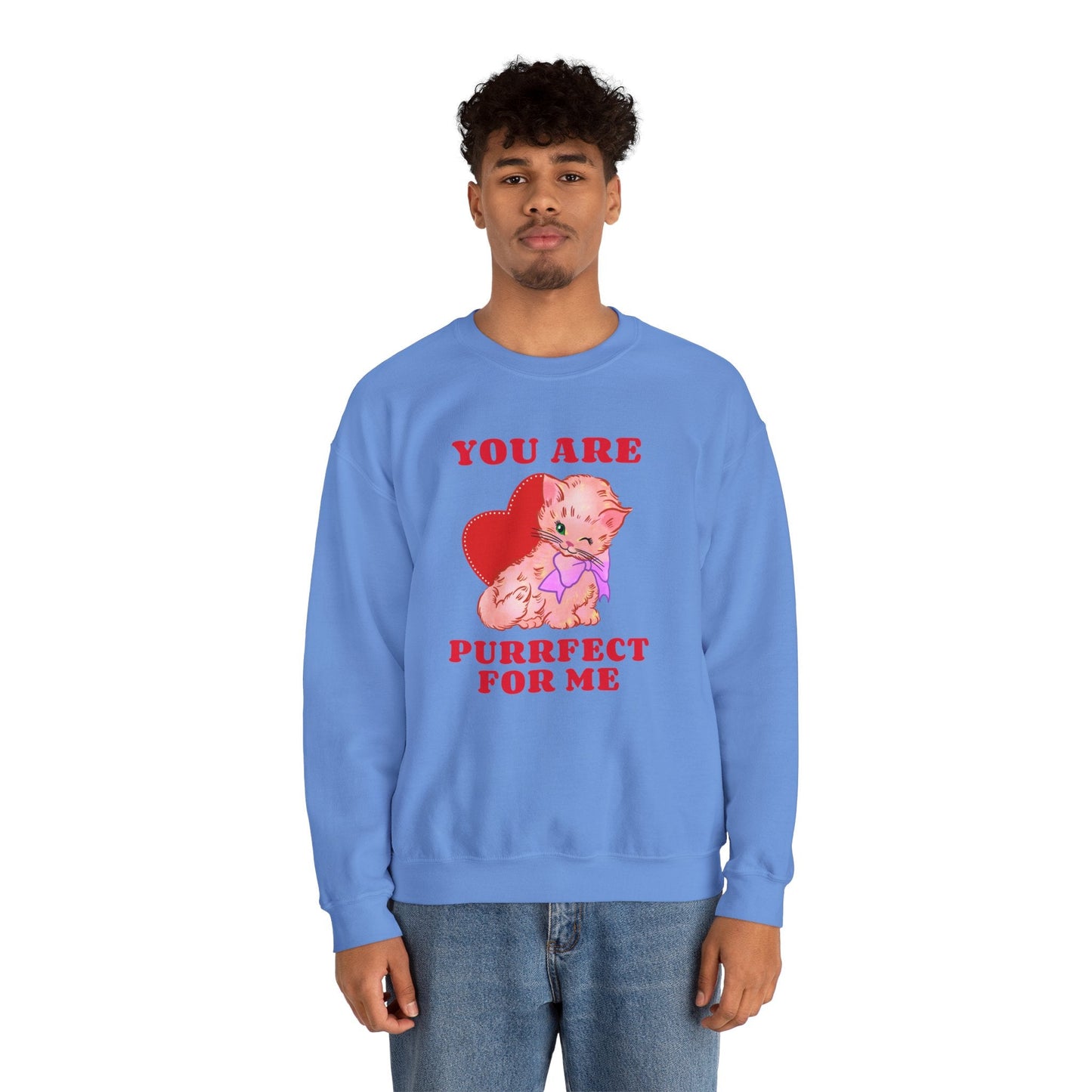 Cat Heart Sweatshirt Unisex Valentines Day Fifty Fifty Cotton Poly Blend Crewneck