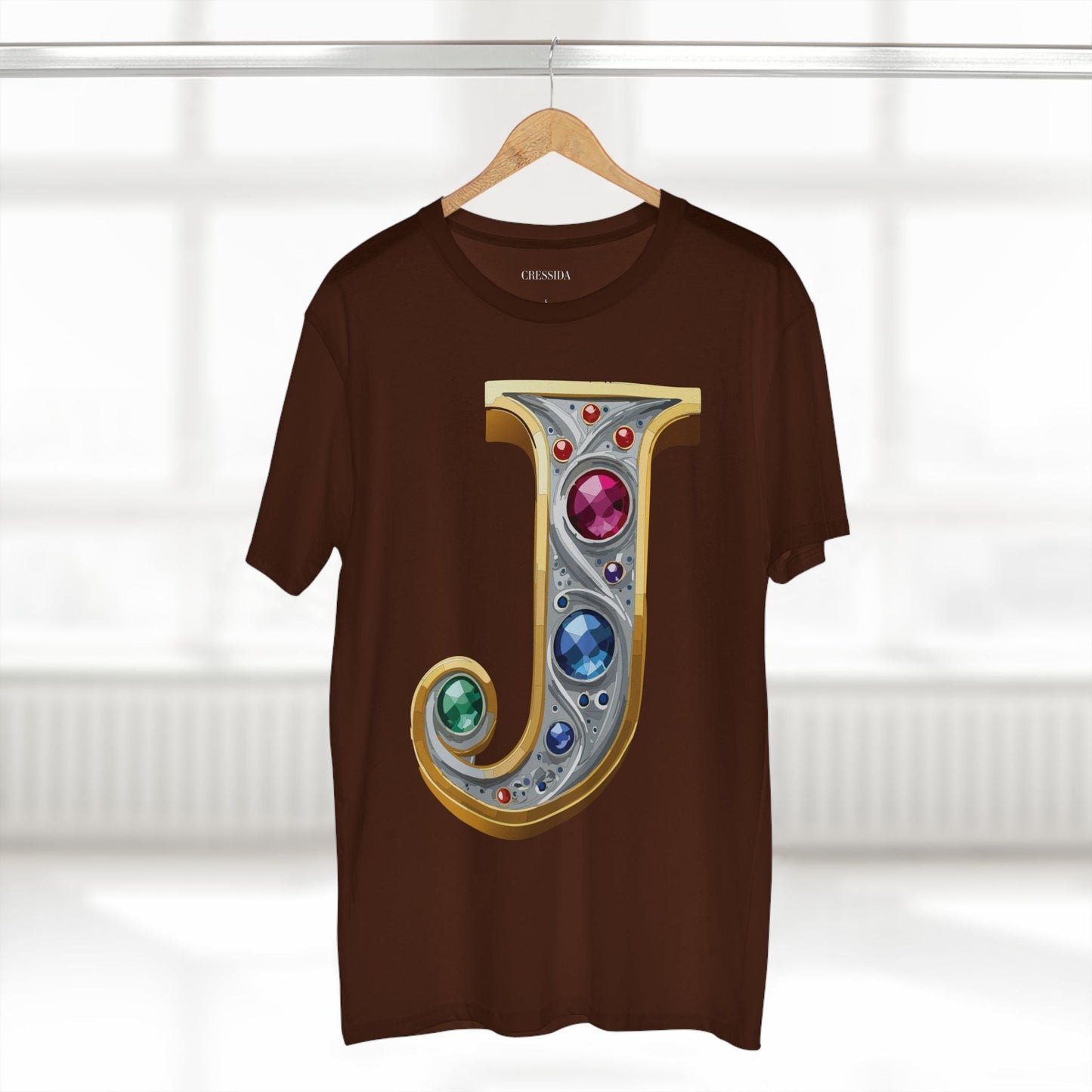 Letter J Graphic Design Tee Unisex 100 Cotton With Antique Gold Letters Artwork T-Shirt