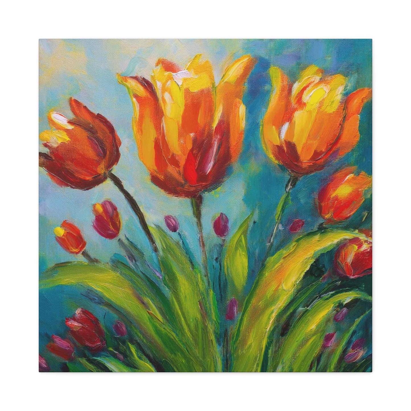 Tulips Print Canvas, Floral Oil Paint Print 20x20, 24x24, 30x30, 32x32, 36x36 Art Design Pine-Wood Inner Frame MC-143