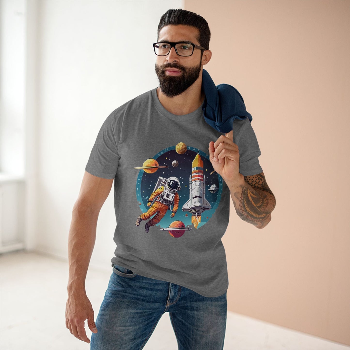 Cosmos Astronaut Shirt Unisex Premium Cotton Tee With Original Art Design Retro2Nova Art Collection