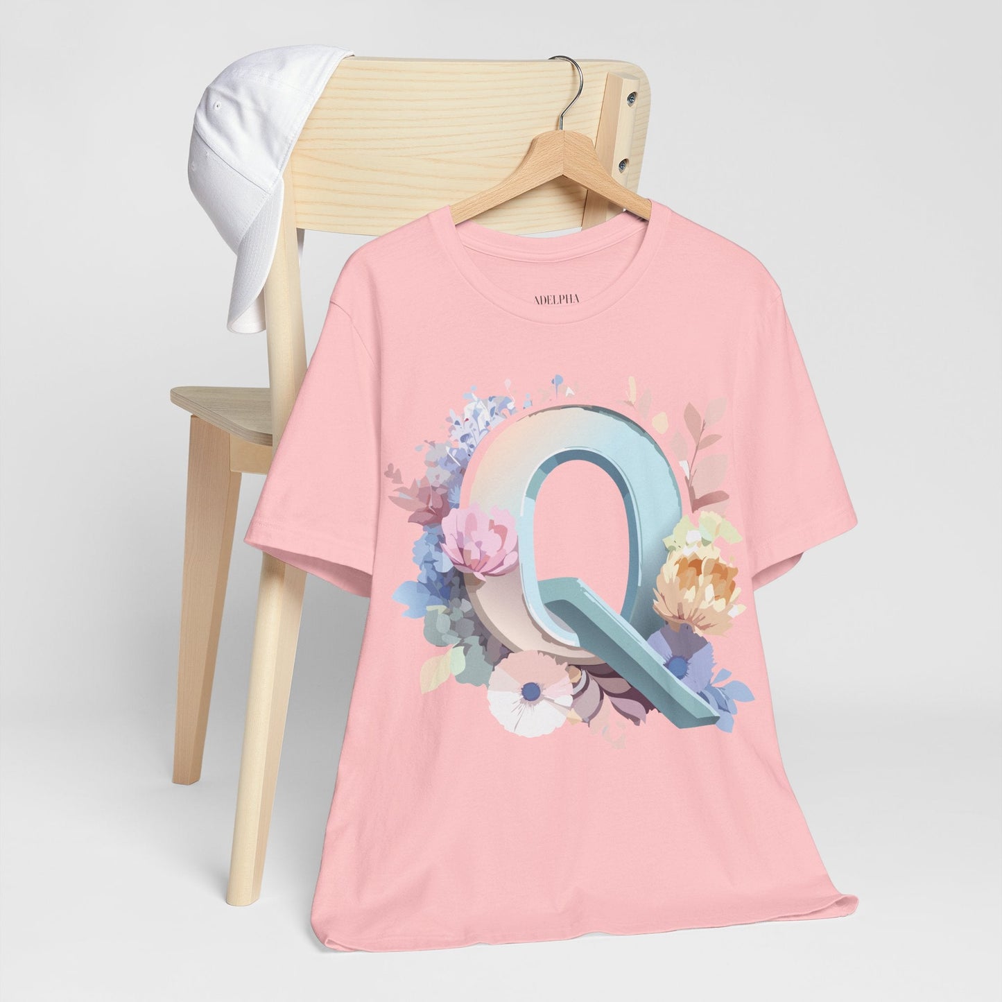 Letter Q Shirt Graphic Tee Unisex Short Sleeve by Adelpha Vintage Inspired Artwork