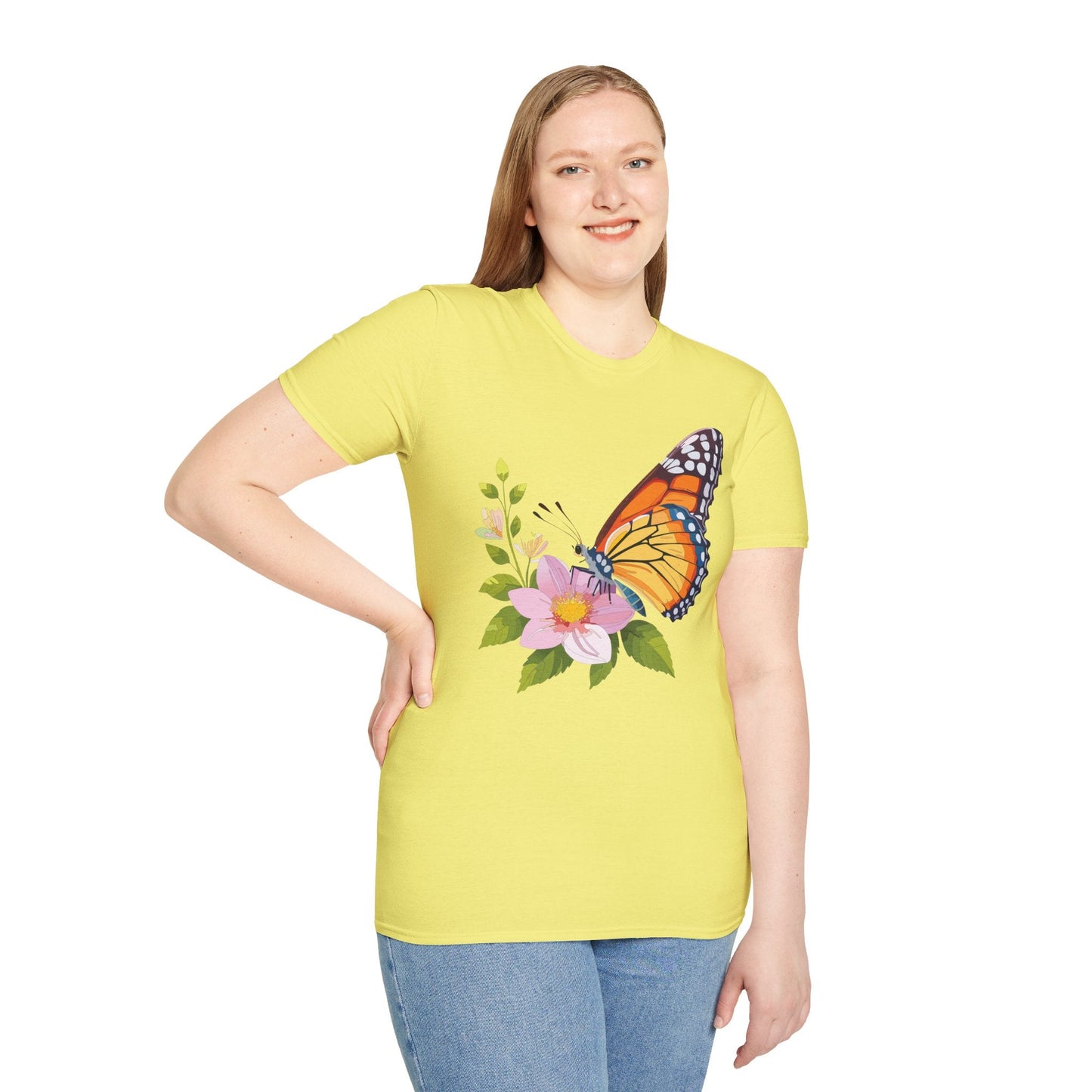 Butterfly T Shirt for Women and Men Monarch Print Softstyle Unisex Gildan 64000 Tee