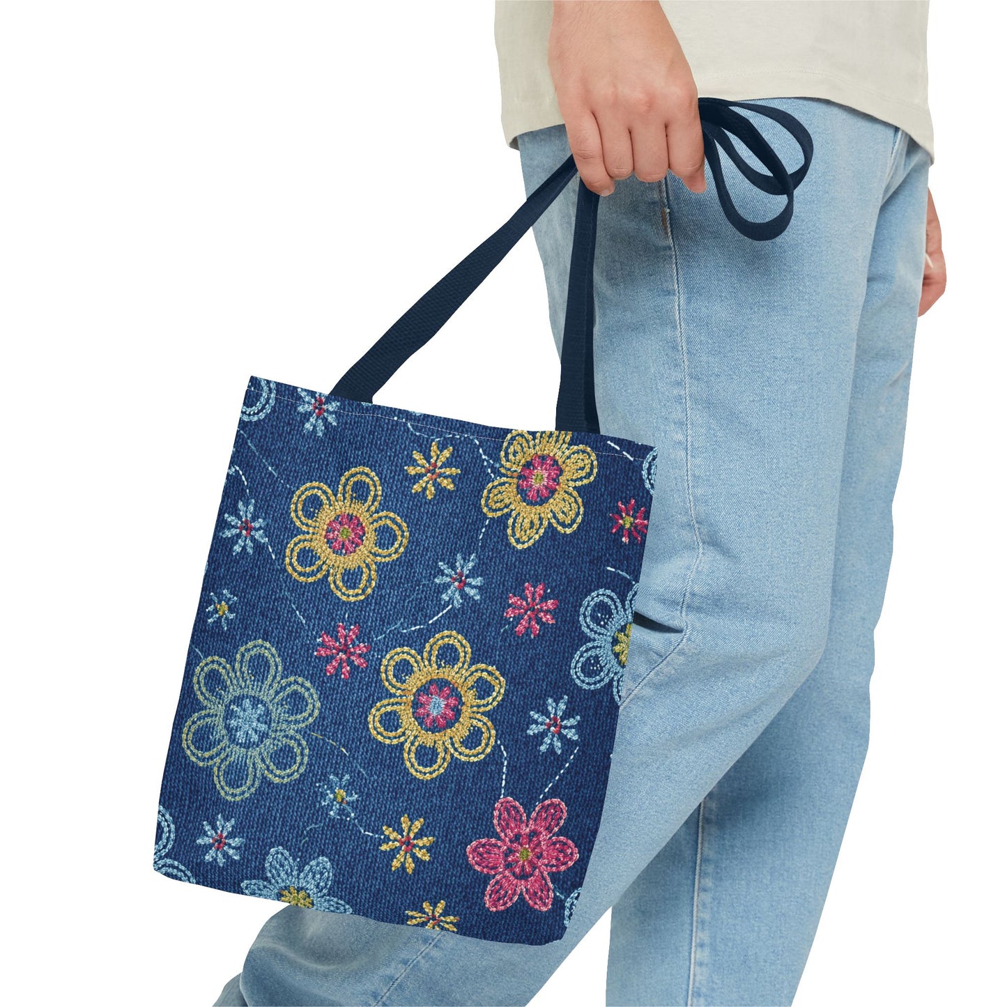 Denim Fabric Imitation Print Unisex Canvas Bag Poly Spun 3 Sizes Tote Bag 156