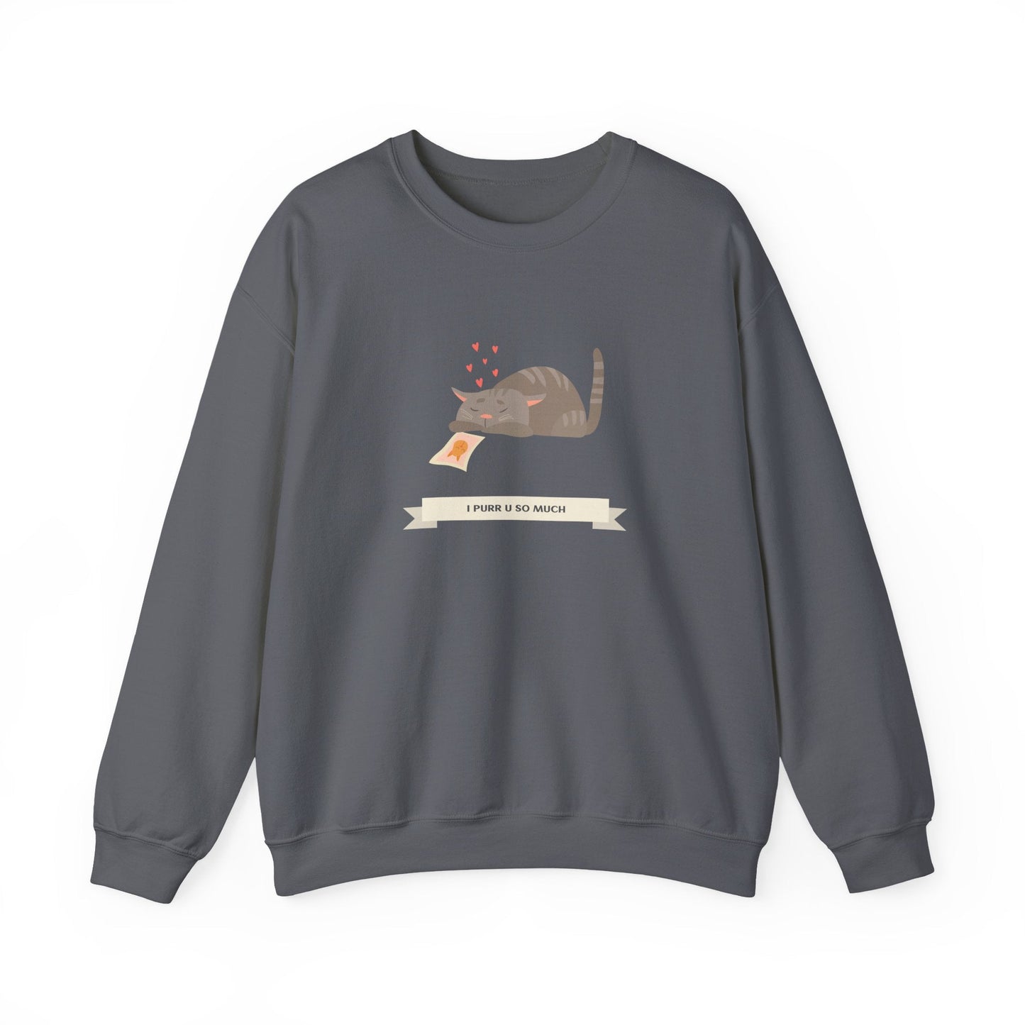 Cat Heart Sweatshirt Unisex 50/50 Cotton Poly Valentine Day Crewneck Gildan 18000