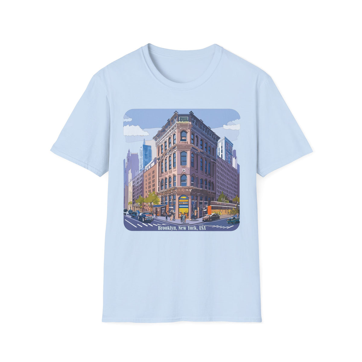 Brooklyn New York Retro Cityscape T-Shirt — Illustrated Landmark Tee Travel Tourist Graphic Design Unisex 100 Cotton Gildan T-Shirt