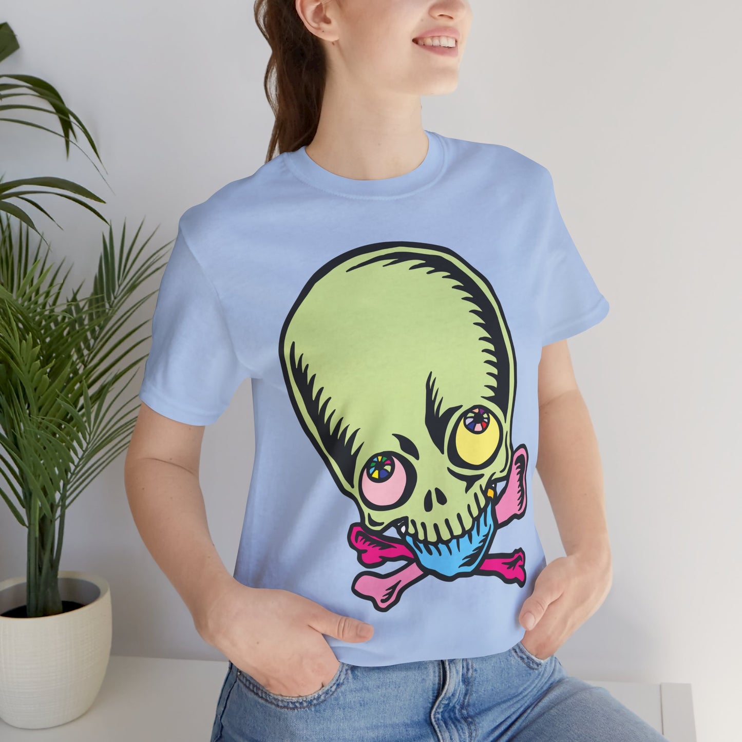 Lt Green Skull Graphic Design Tee, Skull Shirt, Vintage Tees, Art Design T-Shirt, Vintage Graphic Tee, Art Shirts with Skulls