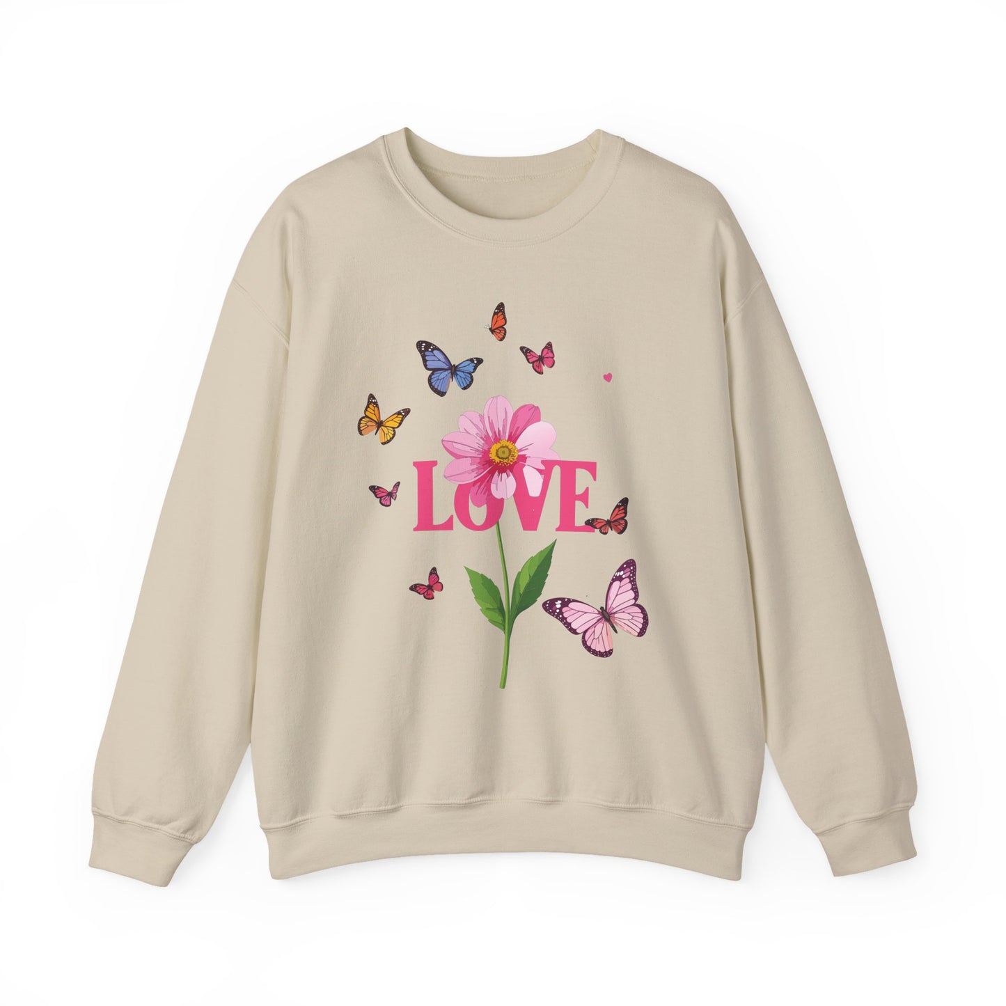 Unisex Floral Love Sweatshirt, Love Floral Sweatshirt, Floral Butterfly Sweatshirt, 50/50 Cotton-Poly Valentine's Day Sweatshirt 01