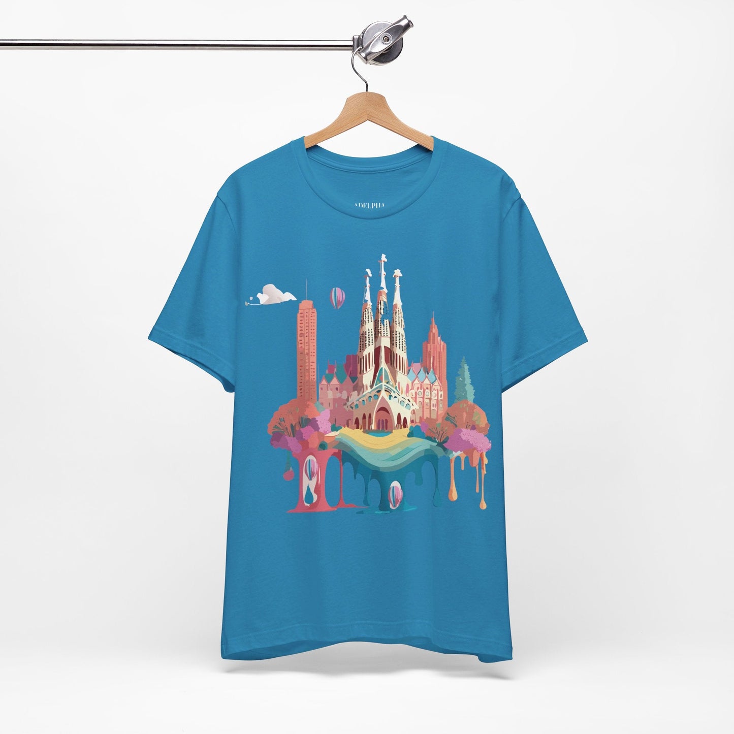 Adelpha Barcelona Themed Graphic Tee Unisex Short Sleeve Art Design For Everyday Comfort