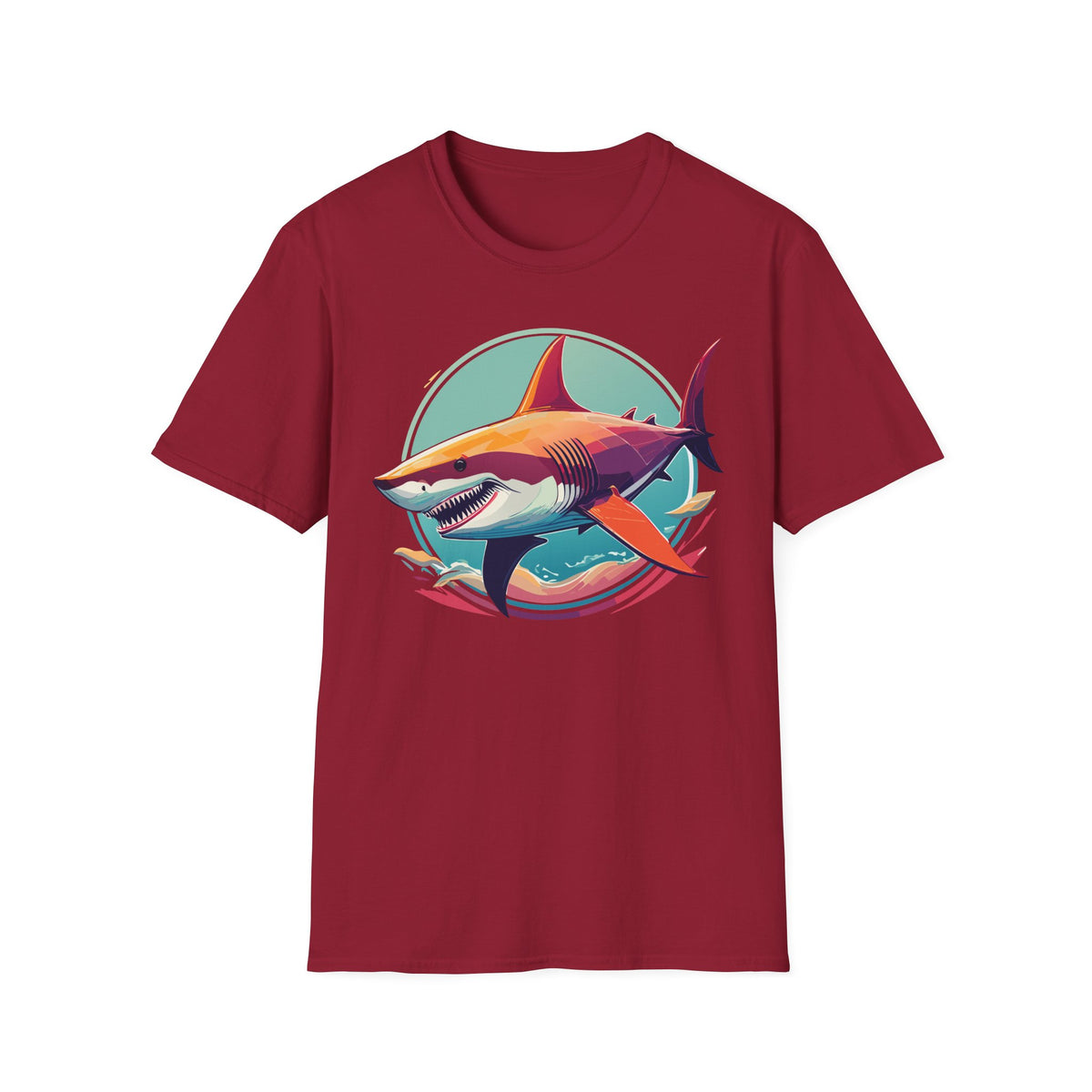 Colorful Great White Shark Illustration T-Shirt | Ocean Retro Graphic