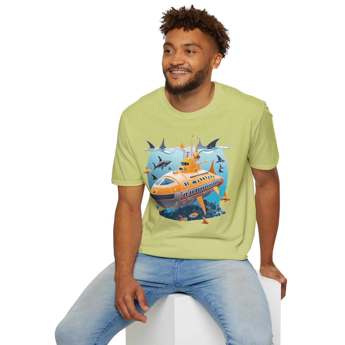 Ocean Themed Unisex Gildan Softstyle 64000 Short Sleeve T Shirt With Ocean Art Design