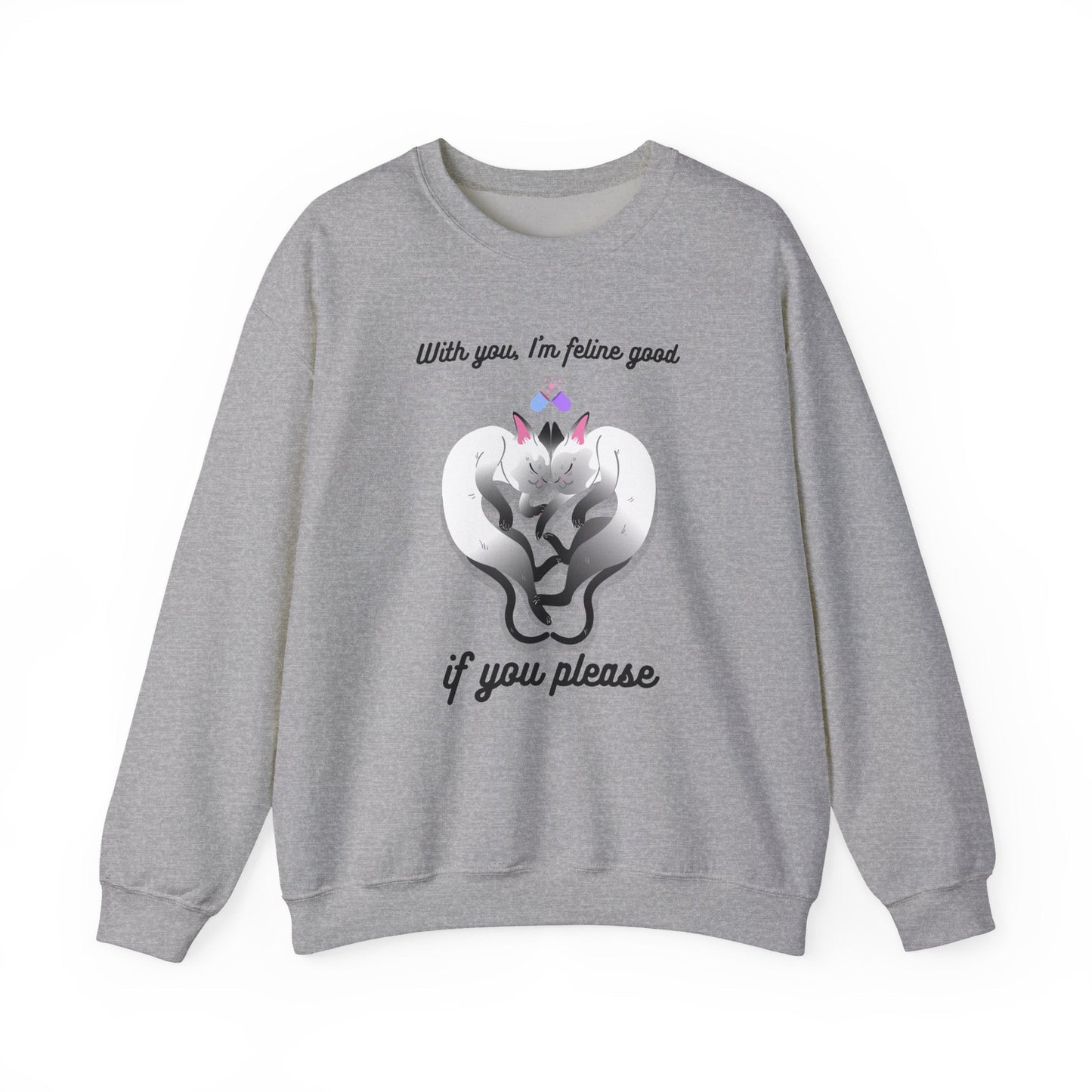 Double Cat Heart Sweatshirt Unisex Fifty Fifty Cotton Poly Valentines Day Sweatshirt