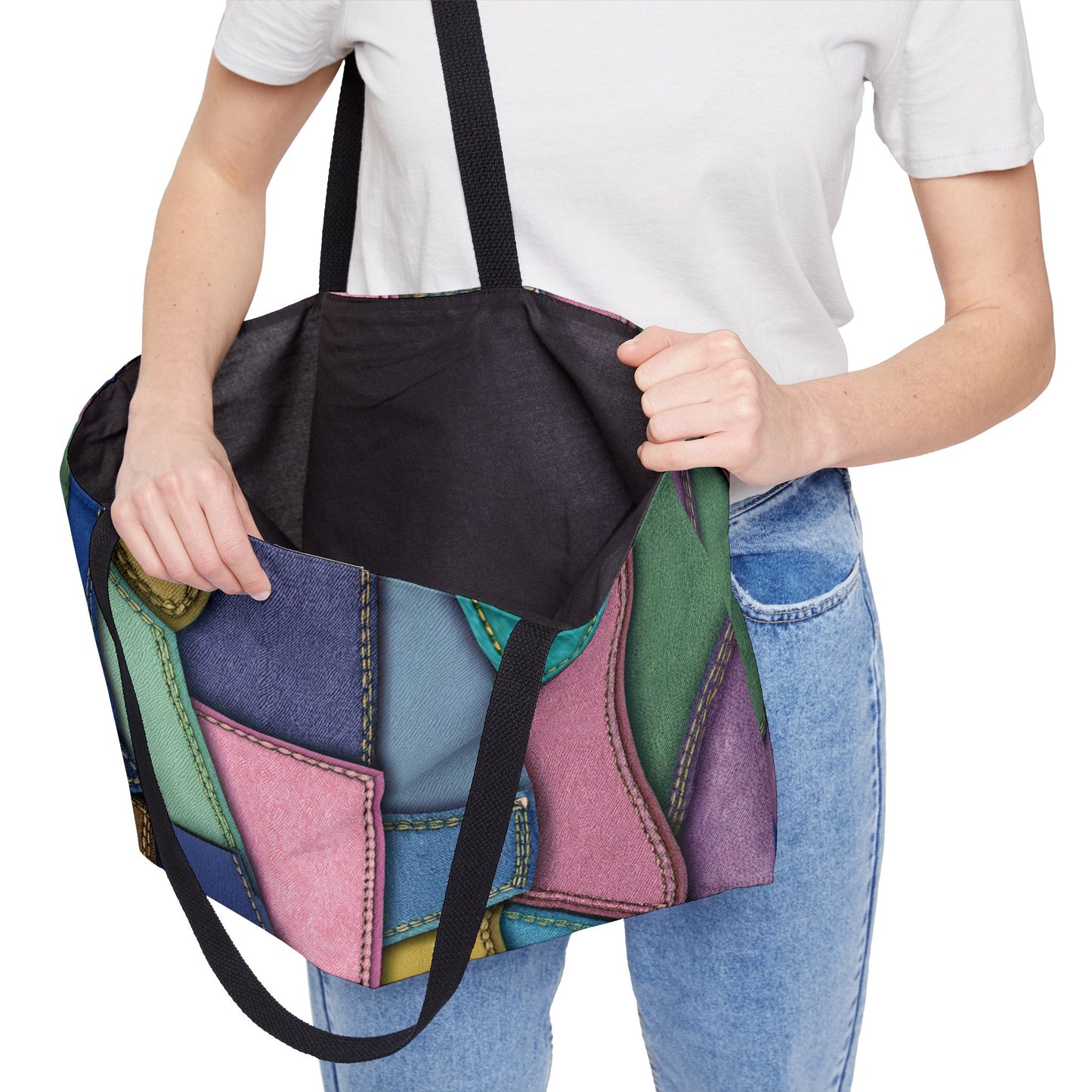 Denim Print Yoga Bag High-Quality 100% Spun Polyester 24x13 Canvas Gym Bag 44