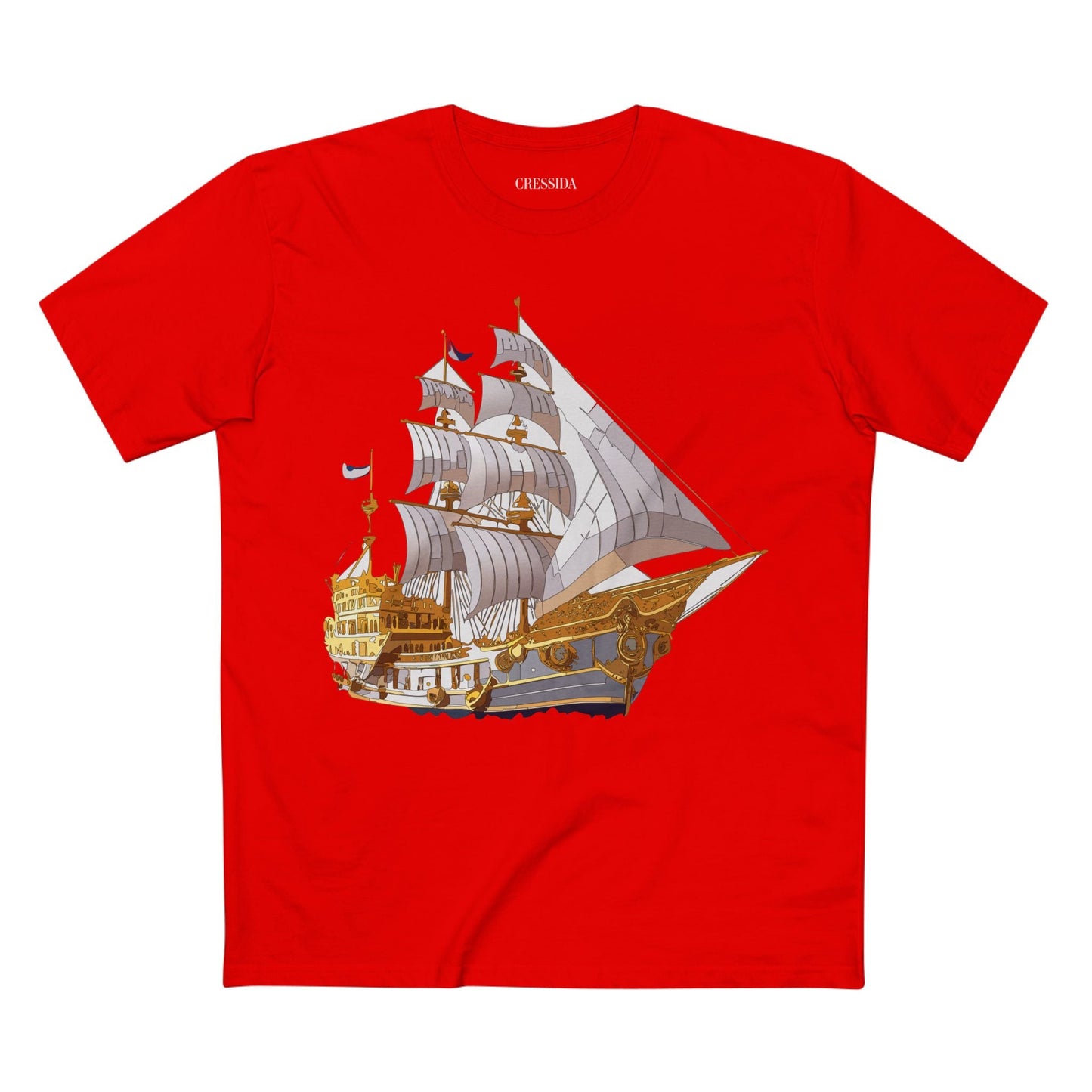 Ship Graphic Unisex 100 Cotton T-Shirt with Gold Frigate Art Design 10