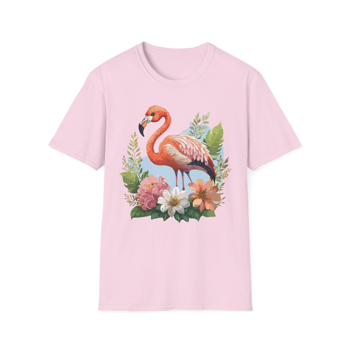 Pink Flamingo Illustration T-Shirt | Tropical Bird Floral Design