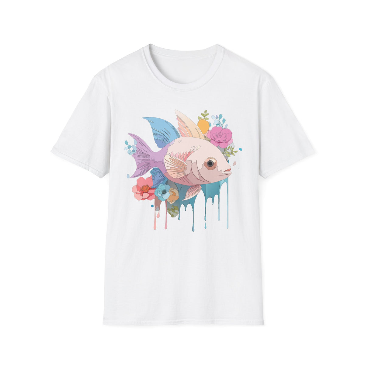 Pastel Floral Fish T-Shirt | Cute Koi Art, Watercolor Drip Design