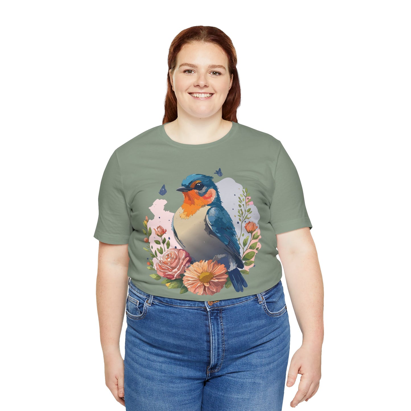 Floral Bird Tee, Animal Shirt, Bird Shirt, Floral Tee, Flower T-shirt, T-Shirt with Animal