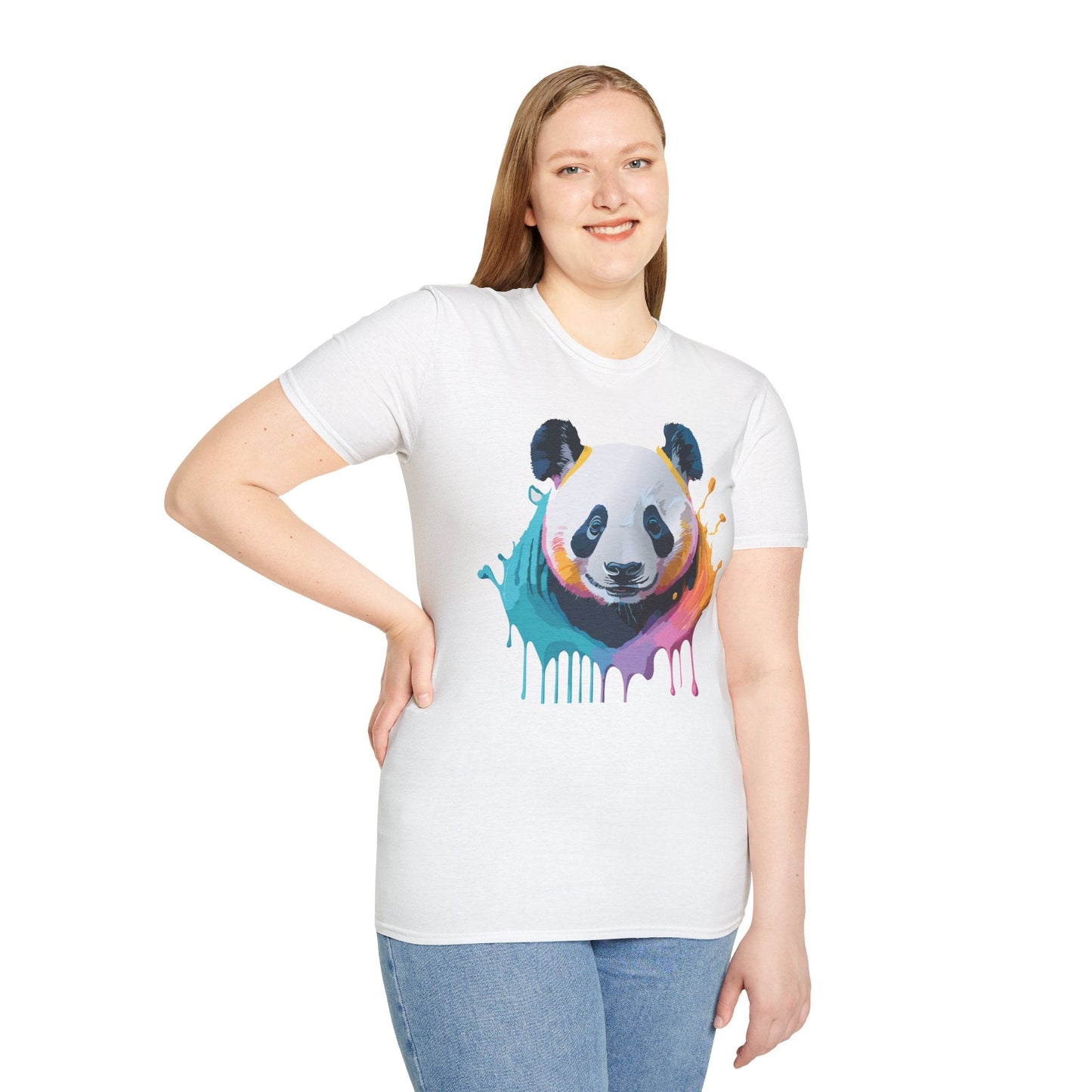 Unisex Panda Shirt T Shirt With Panda Animal Print Tee Softstyle Gildan 64000 100 Percent Ring Spun Cotton