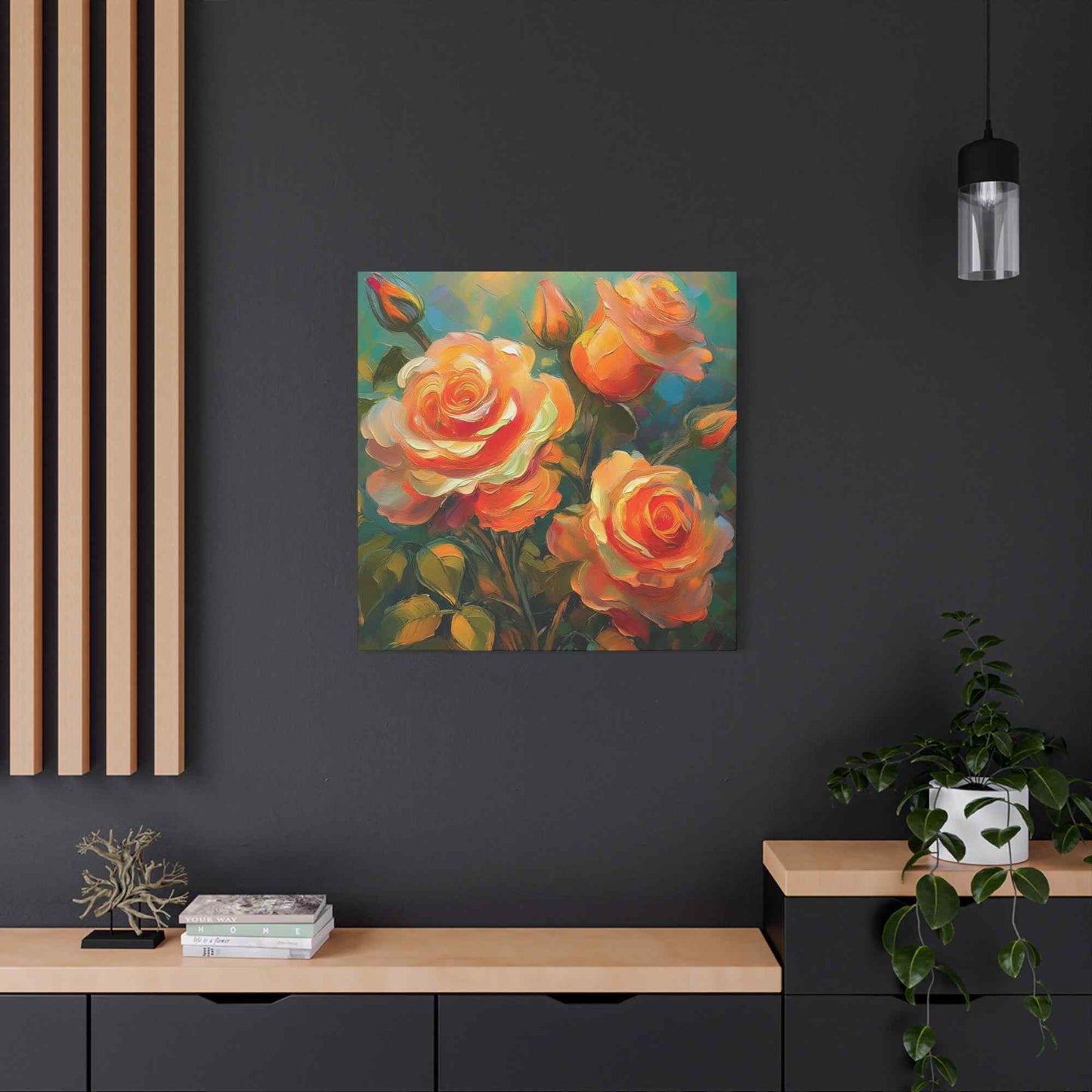 Orange Roses Print Canvas, Roses Oil Paint Print 20x20, 24x24, 30x30, 32x32, 36x36, Floral Art Design Print Non-Frame MC-16