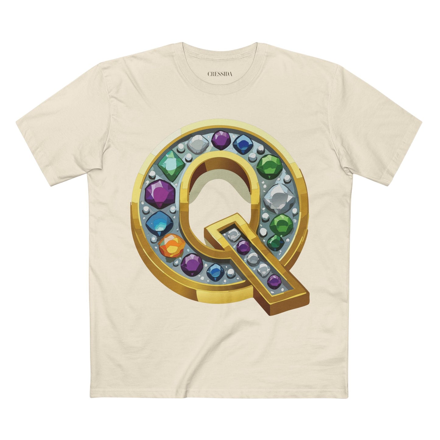 Letter Q Graphic Design Tee Unisex 100 Cotton With Antique Gold Letters Artwork T-Shirt