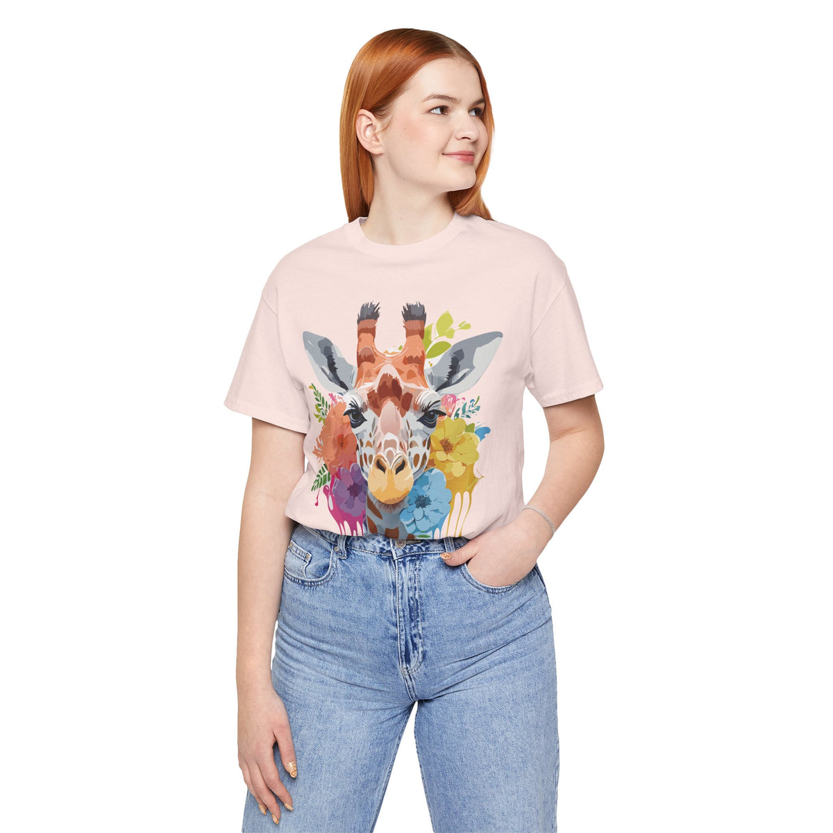 Giraffe Graphic Unisex Cotton Bella+Canvas Tee with Art Animal Design e15