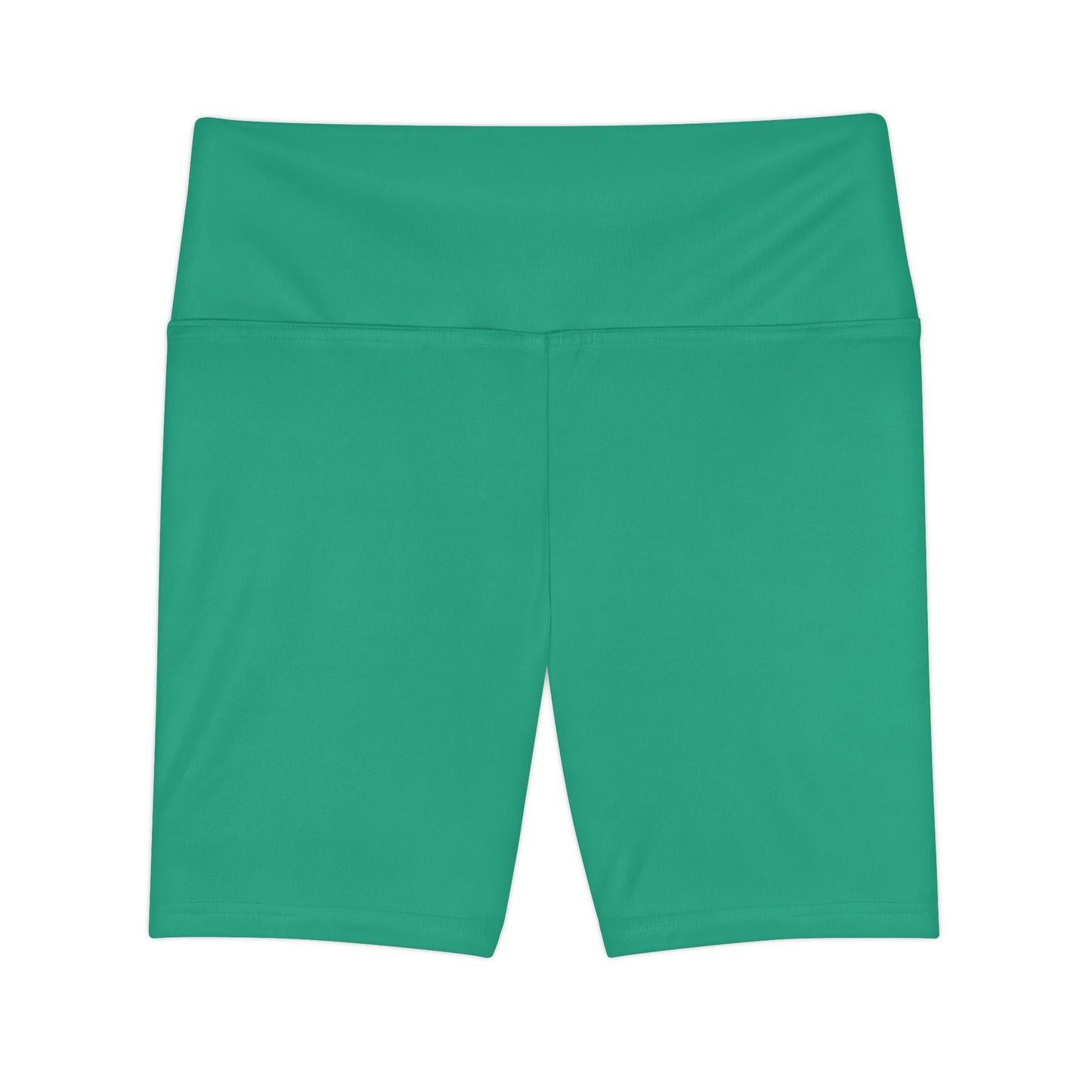 Seaweed Green Women's Workout Shorts — Solid Teal High-Waist Biker Shorts