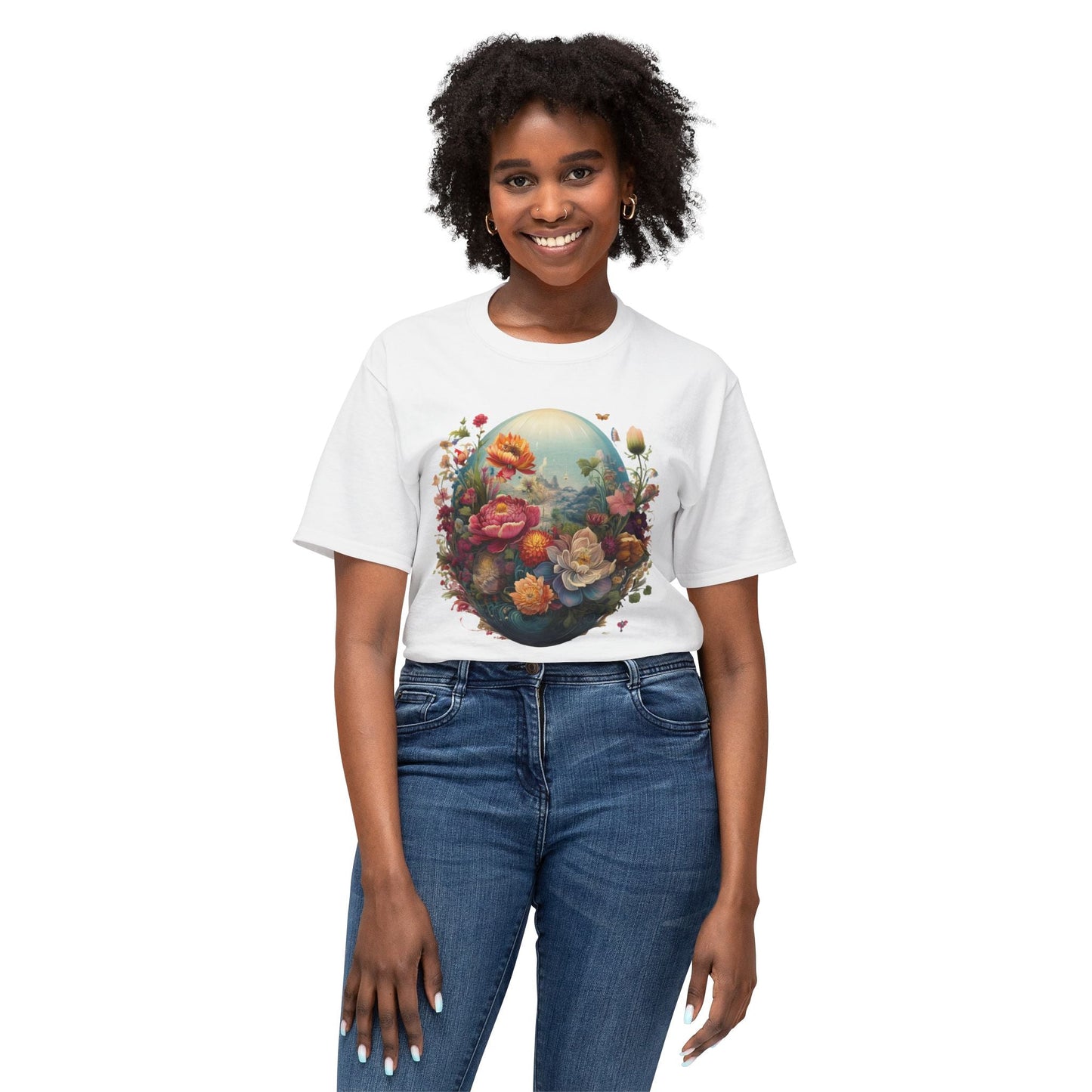 Unisex Floral T Shirt With Vintage Flower Art Print Cotton Tee For Men Women Everyday Wear