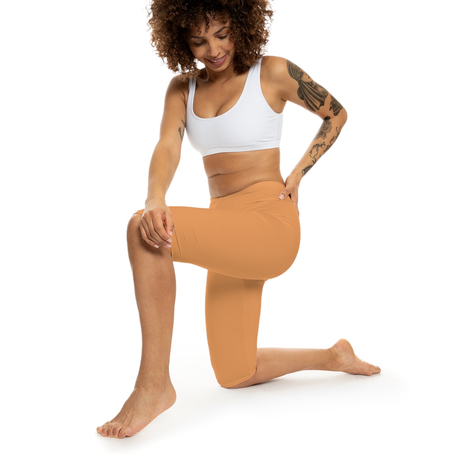Sandy Gold Color Women's Brushed Suede Poly Span Casual Capri Leggings XS-2XL