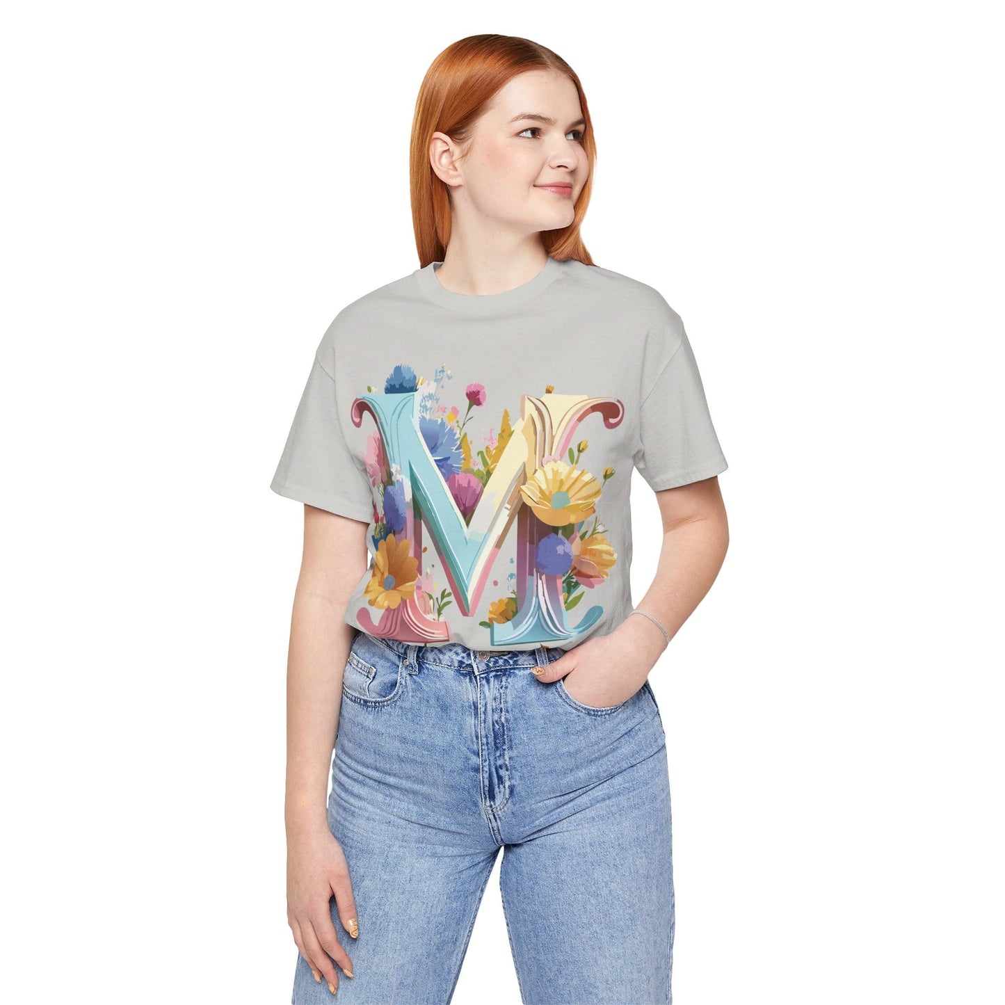 Letter M Shirt Unisex Graphic Tee Adelpha Vintage Inspired Art Design Short Sleeve