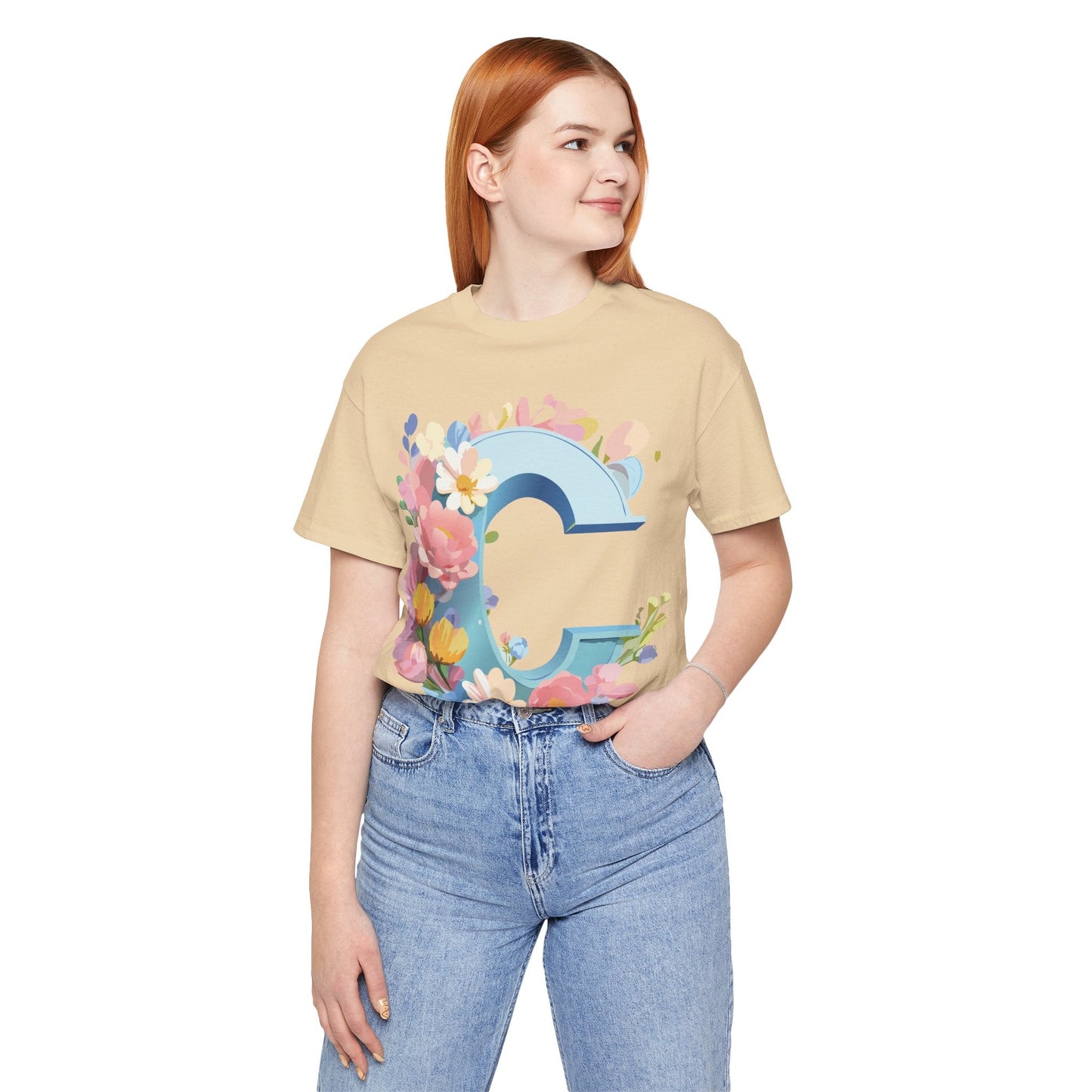 Letter C Shirt Graphic Tee Unisex Short Sleeve Vintage Art Adelpha Premium Quality
