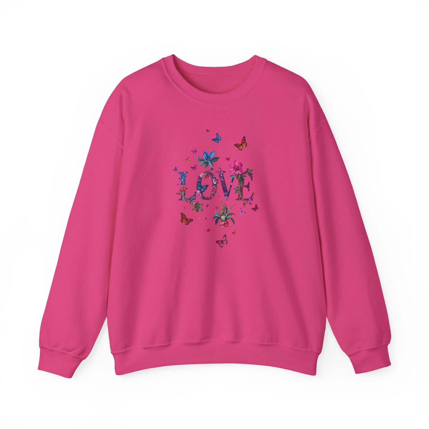 Unisex Floral Love Sweatshirt, Love Floral Sweatshirt, Floral Butterfly Sweatshirt, 50/50 Cotton-Poly Valentine's Day Sweatshirt 03