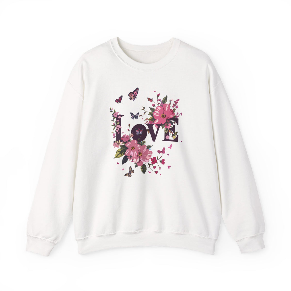 Unisex Floral Love Sweatshirt, Love Floral Sweatshirt, Floral Butterfly Sweatshirt, 50/50 Cotton-Poly Valentine's Day Sweatshirt 05