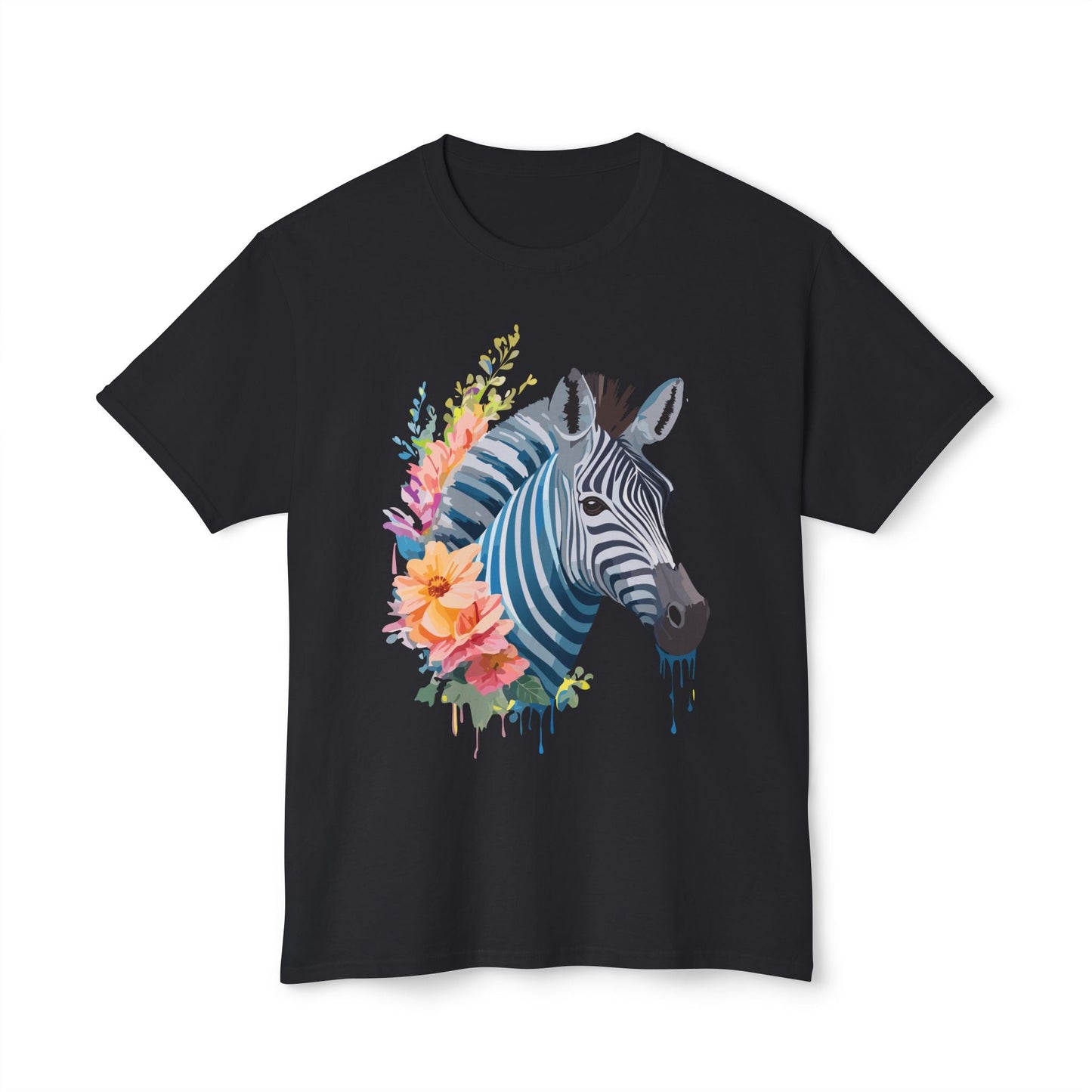 Unisex Zebra Art Print T Shirt 100 Percent Cotton Vintage Floral Design Tee Made In USA
