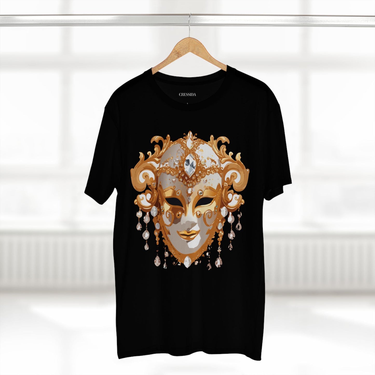 Carnival Mask Graphic T-Shirt Unisex 100 Cotton With Antique Gold Art Design Tee 24