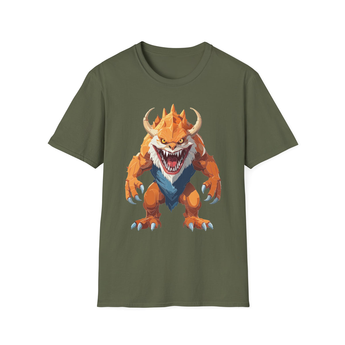 Monster Graphic T-Shirt — Fierce Orange Demon Creature Cartoon Graphic Tee Unisex 100 Cotton Gildan T-Shirt