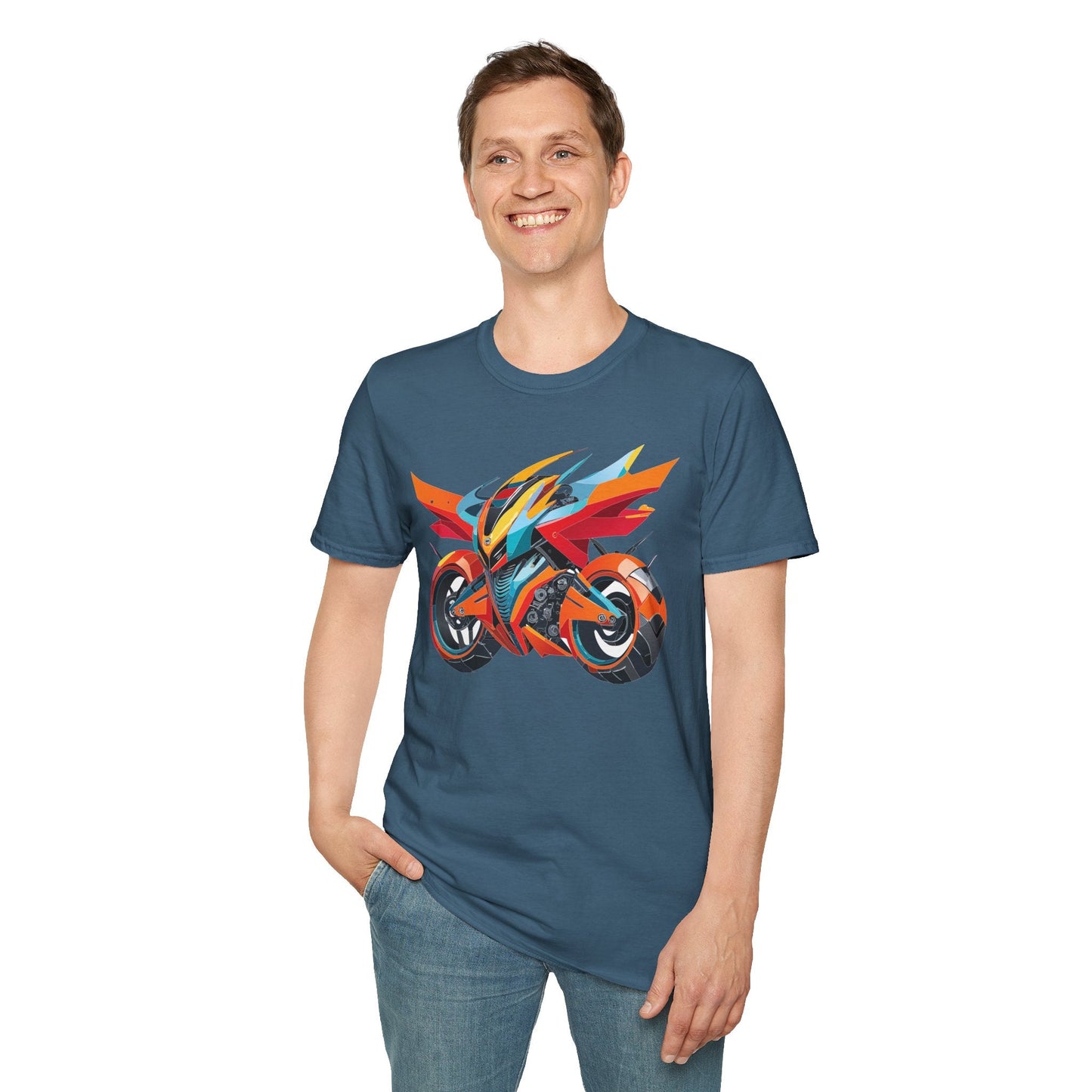 Unisex Bike T Shirt With Motorcycle Art Design Graphic Tee Softstyle 64000 Cotton