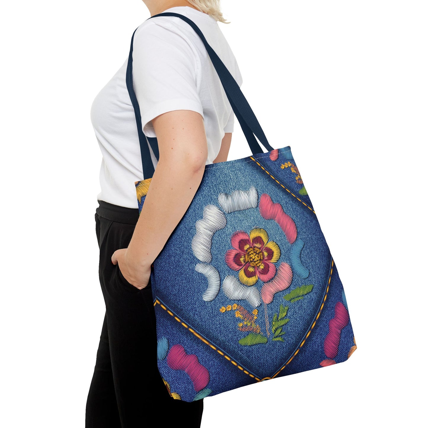 Denim Fabric Imitation Print Unisex Canvas Bag Poly Spun 3 Sizes Tote Bag 159-4
