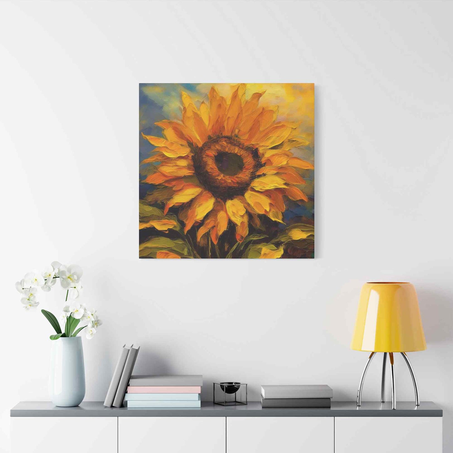 Sunflower Print Canvas, Flower Oil Paint Print 20x20, 24x24, 30x30, 32x32, 36x36, Floral Art Design Print Non-Frame MC-26