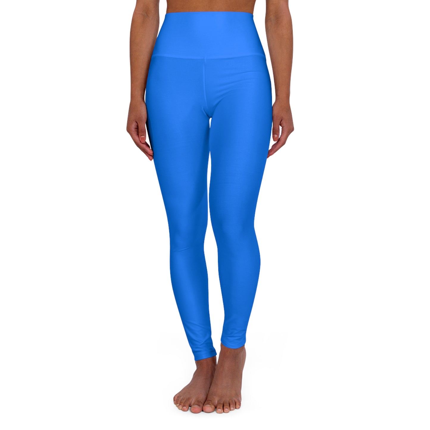 High-Waisted Azure Blue Yoga Leggings Women's Seamless Poly-Span Stretchy Solid Bright Blue Activewear