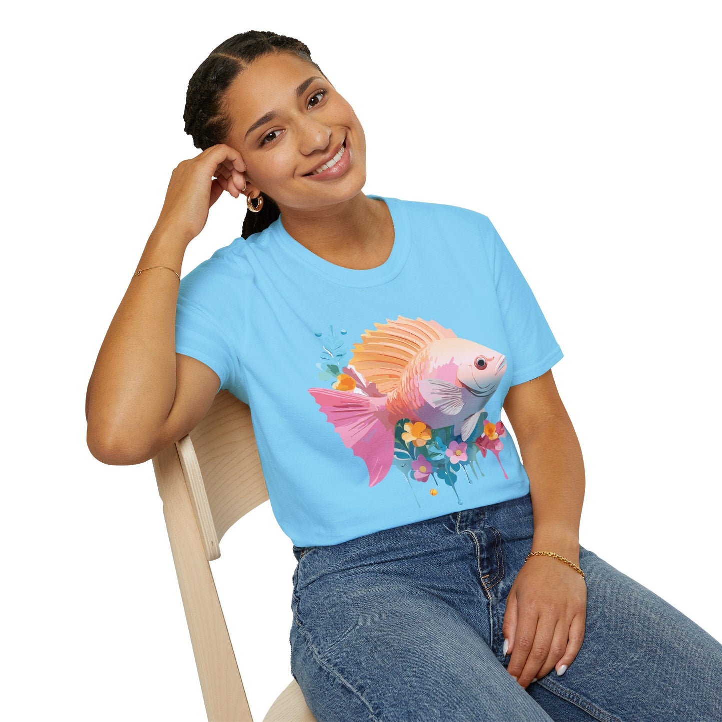 Fish Art Design Graphic Tee Shirt Unisex Softstyle Cotton Short Sleeve Comfort Fit Everyday Wear