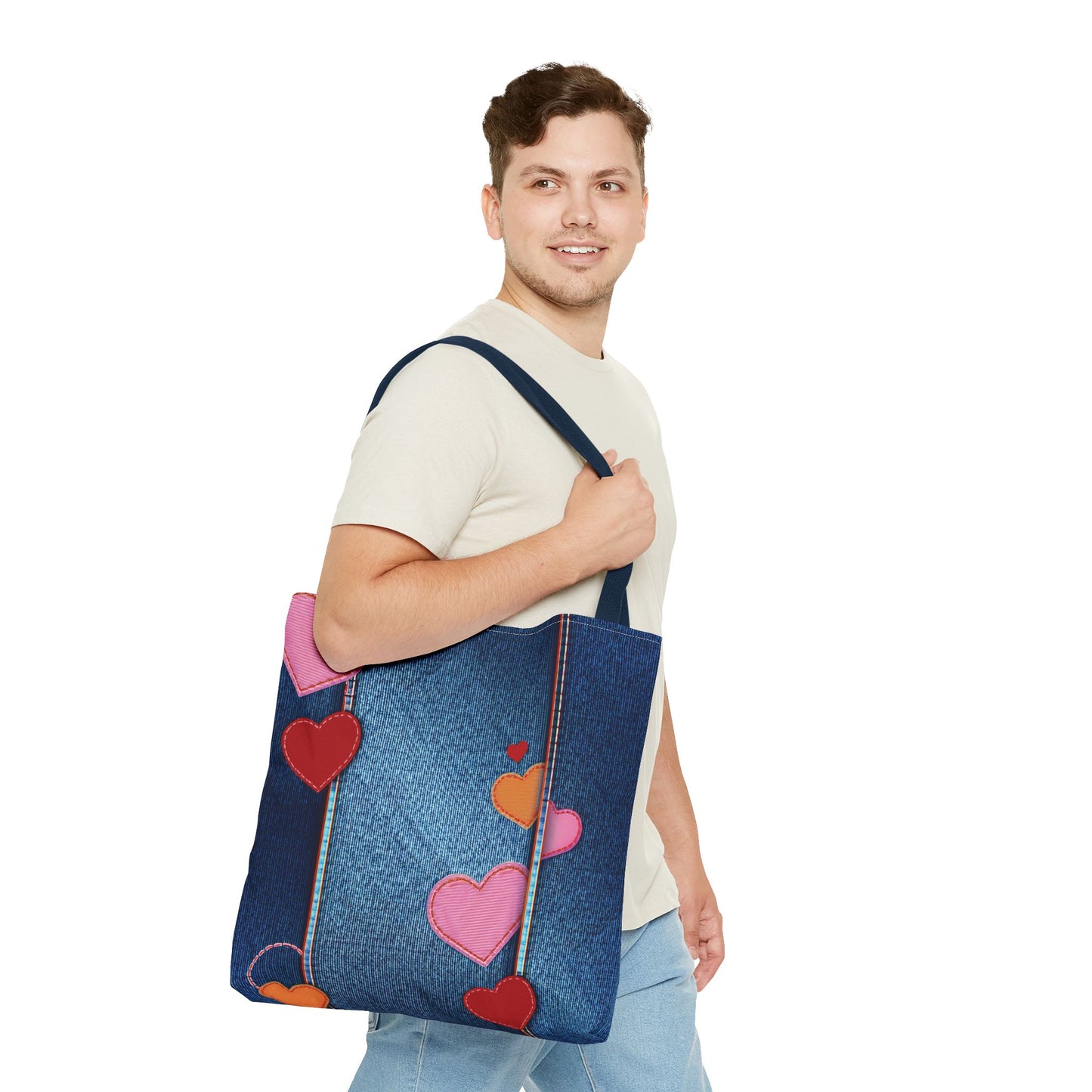 Love Day Graphic Design Denim Fabric Imitation Print Unisex Canvas Bag POLY 3 Sizes Tote Bag 201-22