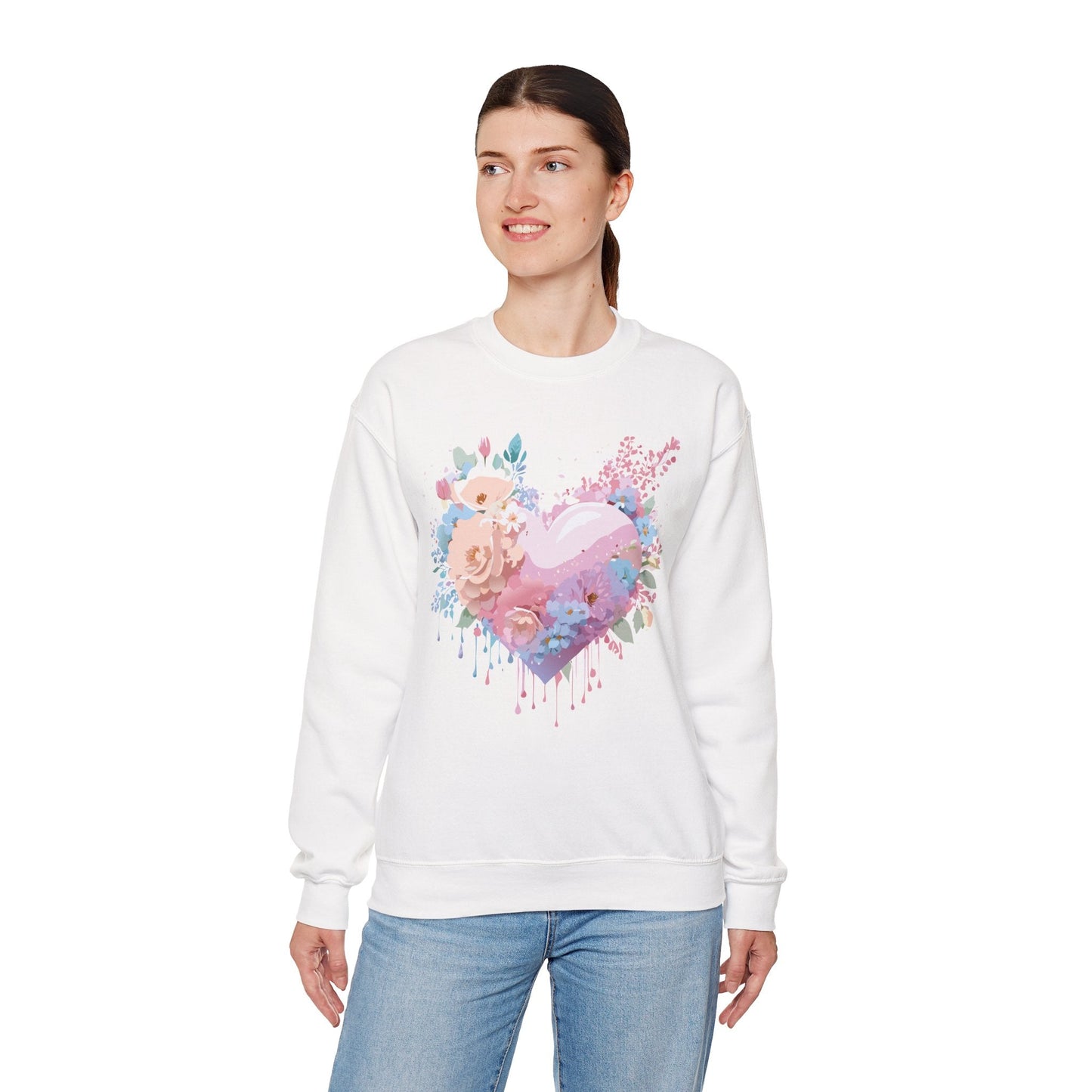 Floral Heart Sweatshirt Unisex Crewneck Valentines Day Floral Love Gildan 18000 Premium