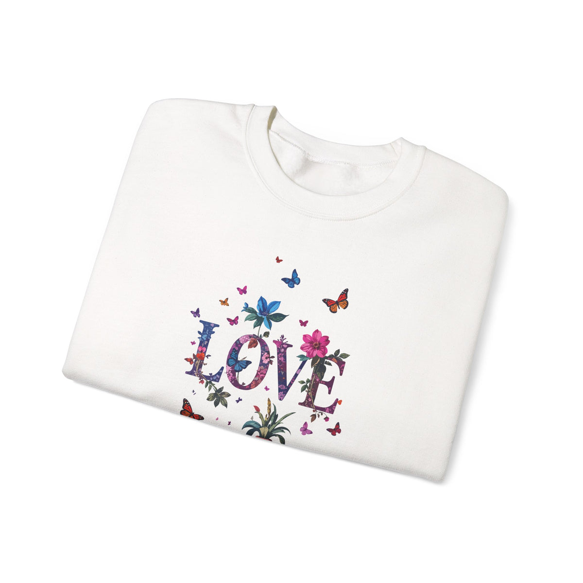 Unisex Floral Love Sweatshirt, Love Floral Sweatshirt, Floral Butterfly Sweatshirt, 50/50 Cotton-Poly Valentine's Day Sweatshirt 03